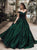 Classic Satin Dark Green Ball Gown Prom Dress with Off Shoulder GJS020