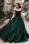 Classic Satin Dark Green Ball Gown Prom Dress with Off Shoulder GJS020