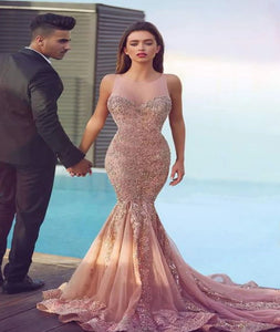  Mermaid Sweetheart Open Back Tulle Prom Dresses With Sequins 