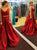 Two Piece Charming Red Spaghetti Straps Satin Prom Dress with Pleats
