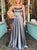 Gray A Line Spaghetti Straps Satin Lace Up Prom Dresses