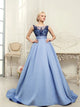 Mermaid Tulle Scoop Appliques Prom Dresses With Sweep Train Detachable