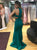 Sexy Green Satin Mermaid Jewel Sweep Train Criss Cross Prom Dresses 