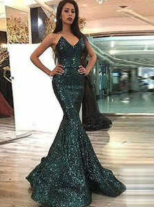 Sexy Green Mermaid Sweetheart Zipper Up Sequined Prom Dresses