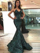 Sexy Green Mermaid Sweetheart Zipper Up Sequined Prom Dresses