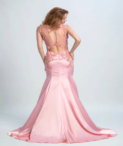  Scoop Mermaid Satin Appliques Sleeveless Sweep Train Prom Dresses