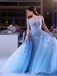 Ball Gown Tulle Prom Dresses With Applique Sweep Train Detachable