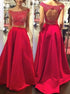 Luxurious Two Piece Red Satin Off the Shoulder Open Back Prom Dress with Beading LBQ0038
