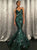 Green Mermaid Sweetheart Sequined Prom Dresses with Sweep Train