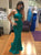 Green Satin Mermaid Jewel Sweep Train Prom Dresses with sweep train 