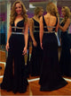 Black Deep V Neck Beading Slit Prom Dress