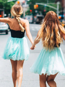 Zipper Halter Tulle Mini Homecoming Dress with Beading