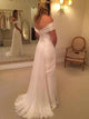 A Line Sweep Train Off the Shoulder Pleats Chiffon Wedding Dresses 