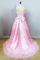 Modern Pink Ball Gown Lace Sweetheart Bow Knot Prom Dress