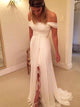 A Line Off the Shoulder Pleats Chiffon Wedding Dresses 