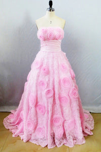 Lovely Pink Ball Gown Lace Sweetheart Bow Knot Prom Dress