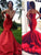 Red Mermaid Sweetheart Sleeveless Satin Prom Dresses with Sweep Train