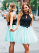 Halter Tulle Mini Homecoming Dress with Beading