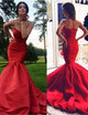 Sexy Red Mermaid Sweetheart Sleeveless Satin Prom Dress with Pleats