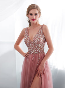 Pink Sexy Side Slit Prom Dress