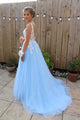 Sky Blue V Back Lace Evening Dress