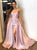 Sweep Train Lilac Satin Prom Dresses with Appliques Split 
