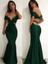 Green Mermaid Off the Shoulder Satin Prom Dress with Pleats LBQ0183