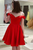 Off the Shoulder Red Satin Short Prom Homecoming Dress GJS710