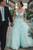 Off Shoulder Mint Green Lace Tulle Long Prom Dress GJS704