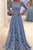 Long Sleeve Blue Lace A-Line Open Back Cocktail Evening Party Prom Dresses GJS424