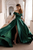 Off Shoulder Dark Green Satin Long Prom Dress with High Slit GJS692