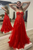 Strapless Red Tulle Long Prom Dress with Lace Appliques ZXS706