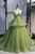 Green Tulle Spaghetti Strap Chapel Trailing Ball Gown GJS661