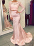 Two Piece Long Sleeve Mermaid Satin Bridesmaid Prom Dresses MOS23