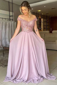 Off Shoulder Blue/Pink/Green/Burgundy Lace Top Long Prom Dress GJS681