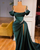 Sexy Dark Green Satin Mermaid Spaghetti Straps Pleats Seep Train Formal Dress GJS614