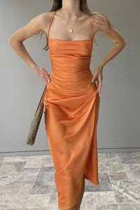Sexy Orange Spaghetti Strap Long Prom Evening Dress GJS632