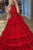 Red Unique Halt Tulle Lace Long Prom Evening Dress with Belt GJS193