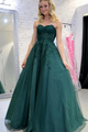 Strapless Green Lace Tulle Long Prom Formal Graduation Evening Dress GJS685