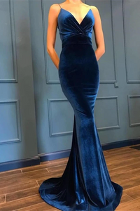 Deep V Neck Mermaid Velvet Prom Dresses LBQ1245