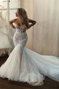 Mermaid Sweetheart Tulle Appliques Wedding Dresses LBQW0173