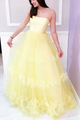 Yellow Tulle A line Spaghetti Strap Long Prom Formal Dresses GJS3671