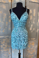 Blue Tight Sequins Short Homecoming Prom Dress GJS599