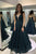 Dark Lace Sequins Deep V Neck Long Prom Dress Evening Gown ZXS211