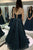 Dark Lace Sequins Deep V Neck Long Prom Dress Evening Gown ZXS211