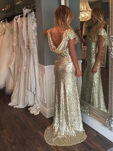 Golden Sheath Jewel Cap Sleeveless Zipper Up Sweep Train Sequins Prom Dress