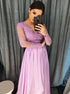A Line V Neck Purple Satin Prom Dress with Appliques LBQ0239