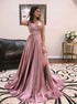 V Neck High Leg Split Sweep Train Lace Up Prom Dresses with Slit LBQ0105