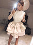 Champagne High Neck Long Sleeves Homecoming Dress with Appliques LBQH0019