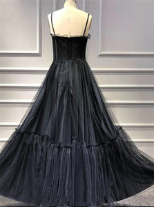 A Line Tulle Prom Dresses with Sweep Train